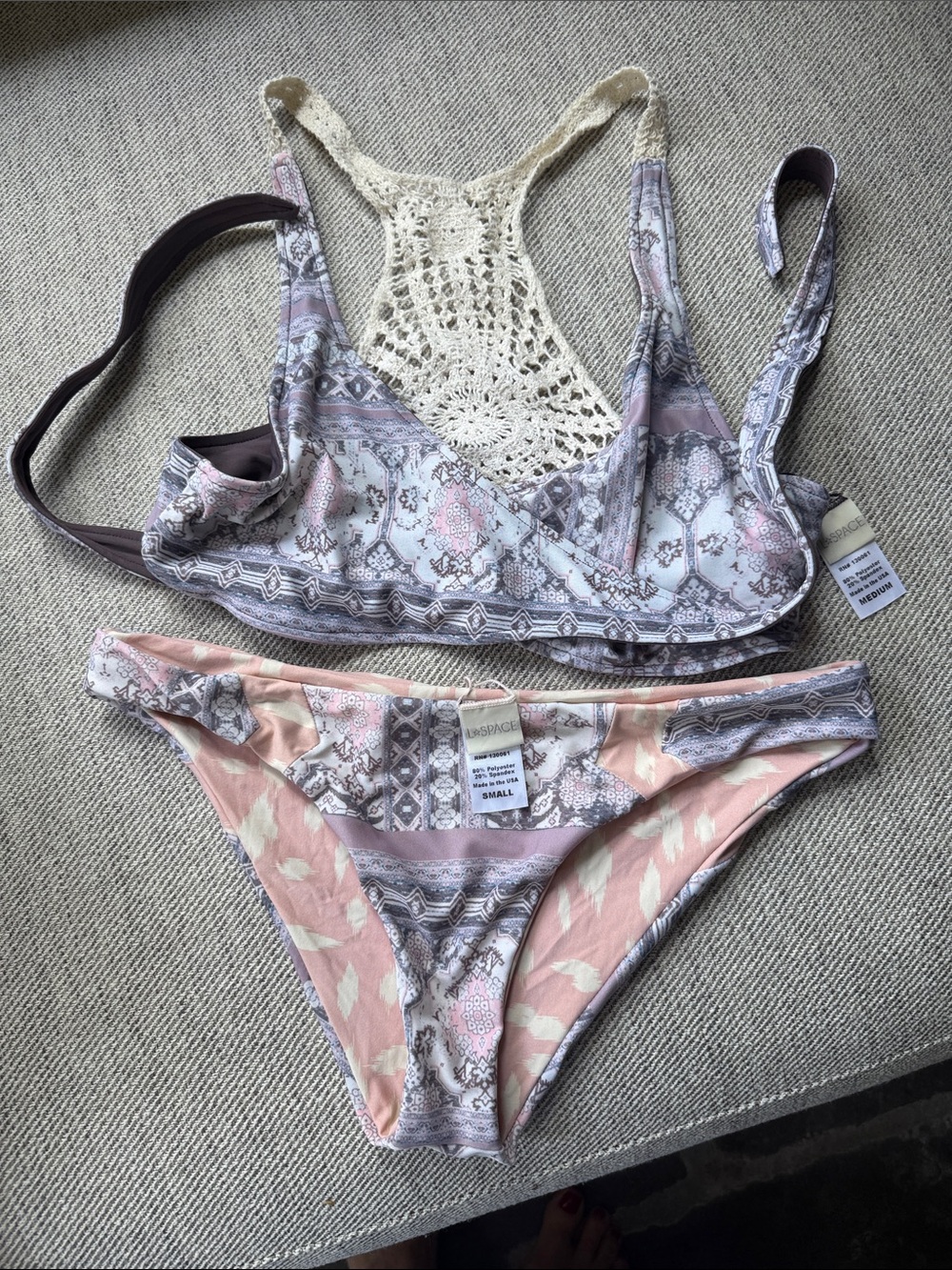 Women’s Pink & Cream Crochet-Back Bikini Set